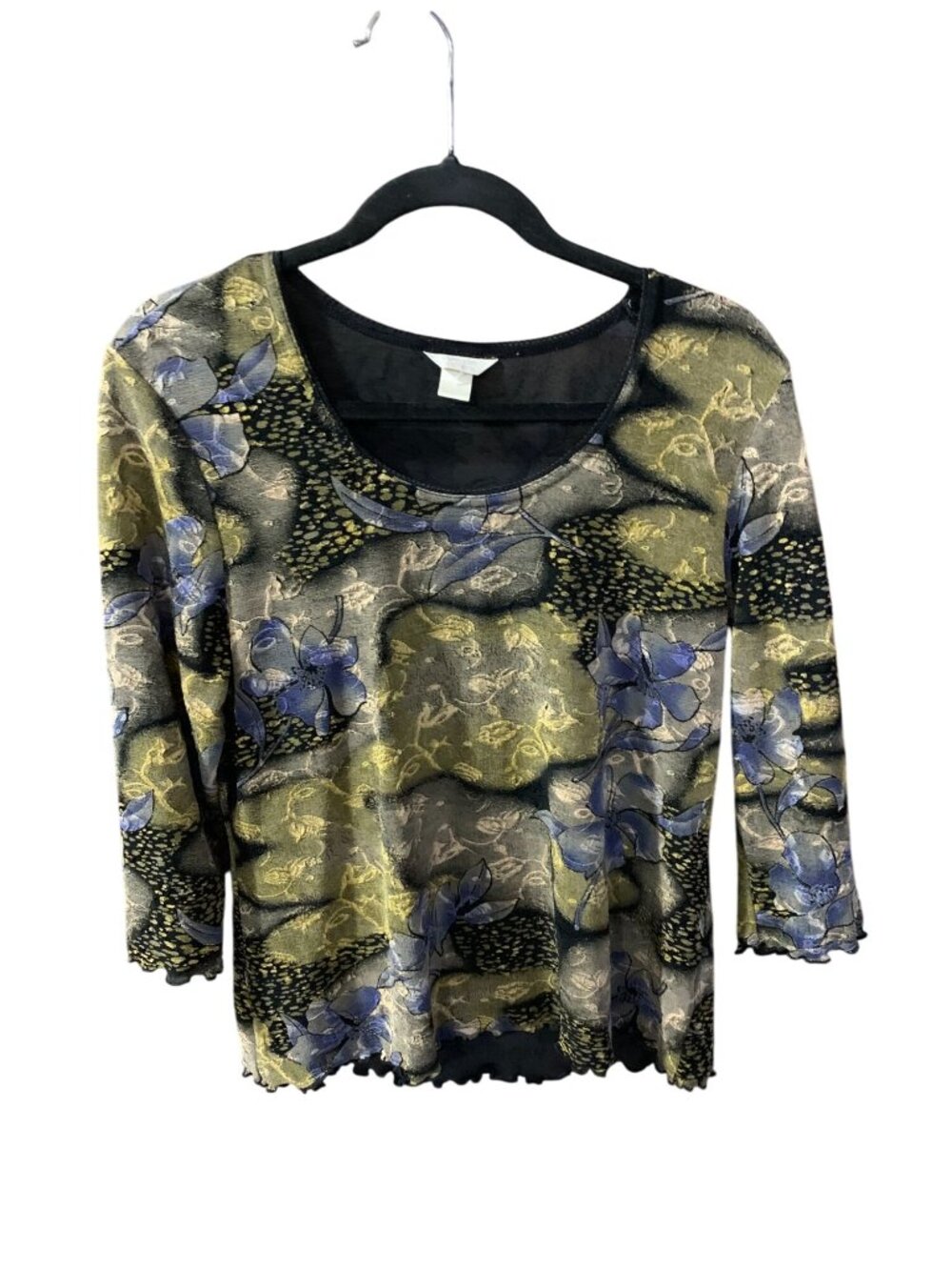 Christopher Banks Womens Large Pullover Shirt Whimsigoth Black Purple 3/4 Sleeve